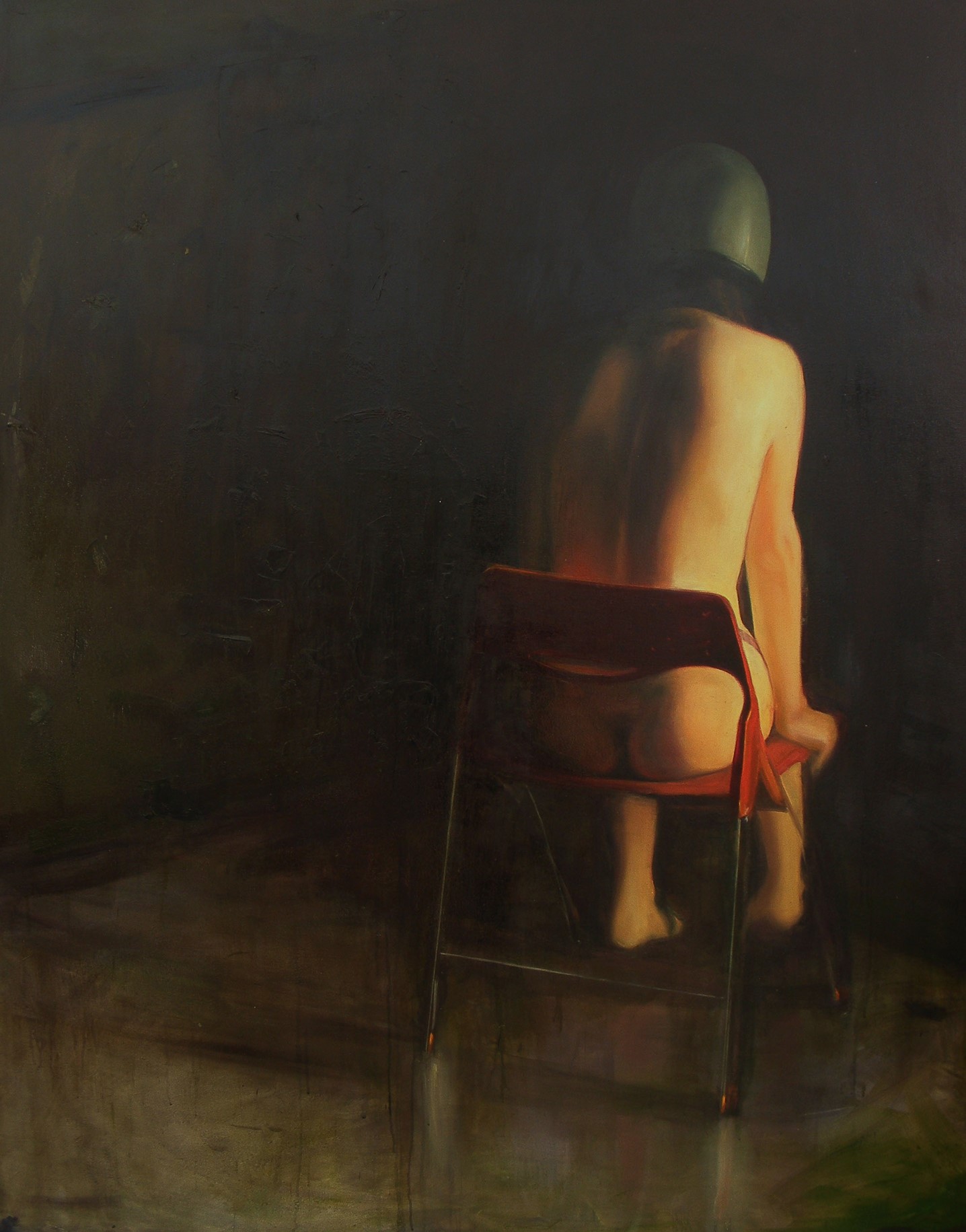 Nude sitting in a chair, oil on canvas, 190 × 150 cm, 2015.