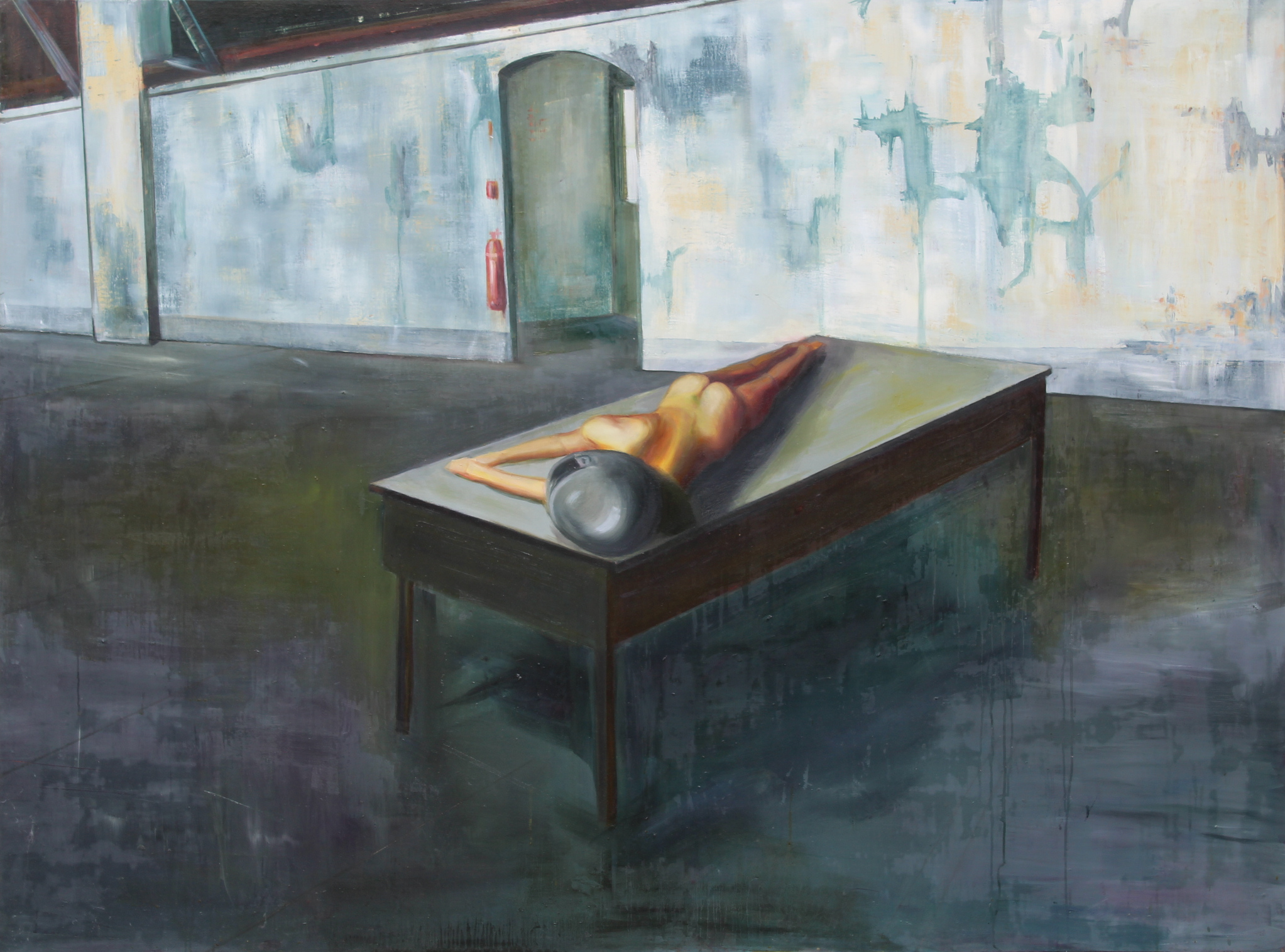 Adrienn Erdei Shortening nude, oil on canvas, 200 × 150 cm, 2016.
